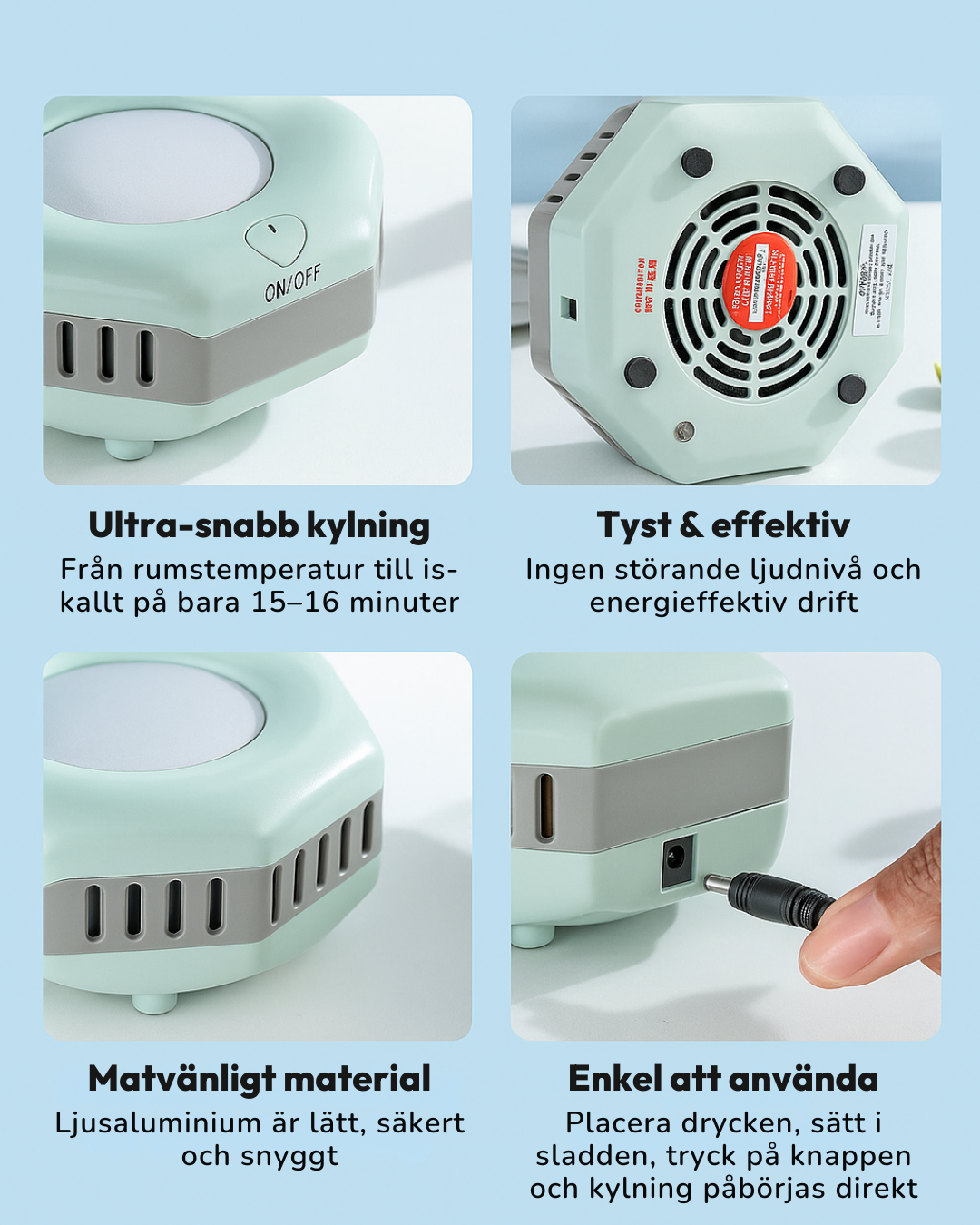 Portabel & snabb dryckeskylare – kyler 5x snabbare än kylskåpet