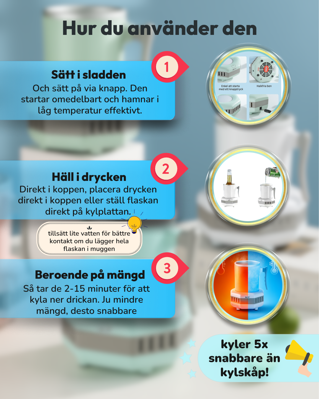 Portabel & snabb dryckeskylare – kyler 5x snabbare än kylskåpet